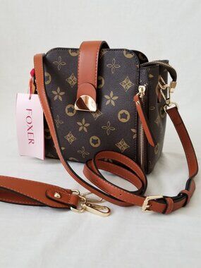 NWT! Foxer Faux Leather Purse Shoulder Handbag with Two Detachable Straps